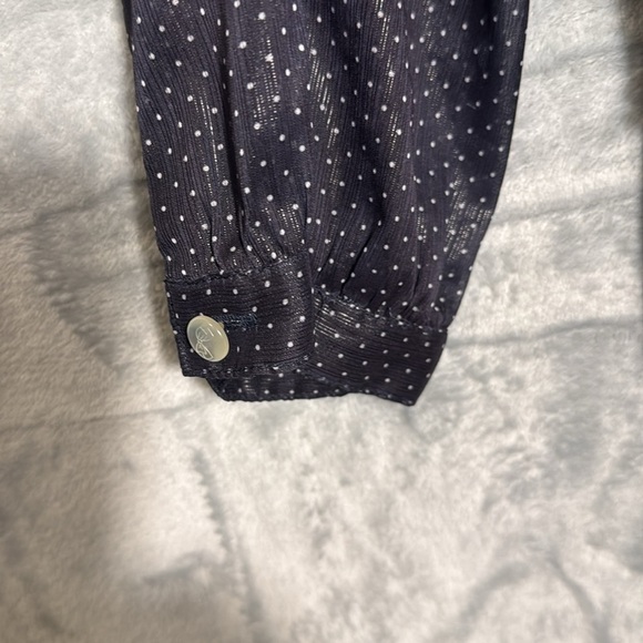 Soup Blue Polka Dot Blouse size‎ s/m  3/4 sleeves  ruffles many style details - Picture 4 of 14
